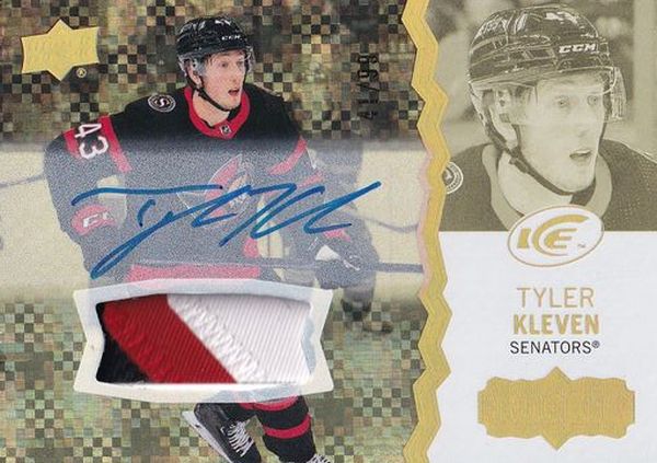 AUTO RC patch karta TYLER KLEVEN 23-24 UD Ice Rookie Auto Patch Gold /99